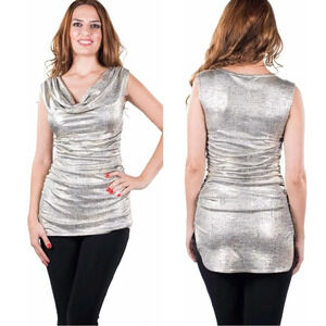 Joseph Ribkoff Light Gold Sleeveless Tunic with Ruching Style Made in Canada